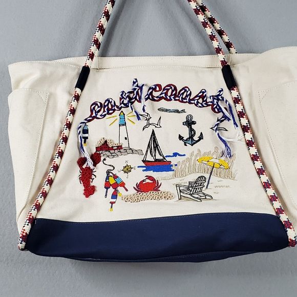 Tory Burch Nautical Canvas Tote East Coast Embroidery Includes Dust Bag NWT $350 - Picture 2 of 9